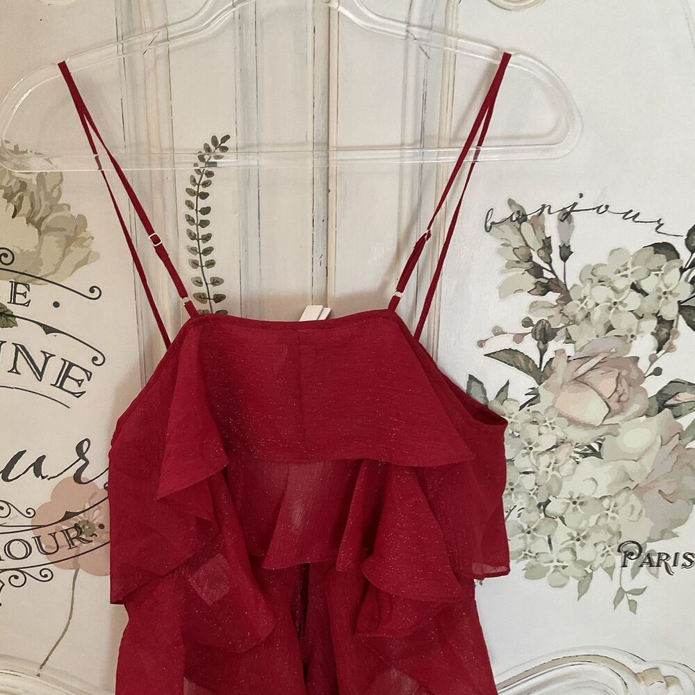 Rumored Tango Tank Red Shimmer Ruffled Adjustable Straps Size L NWT - Picture 10 of 15